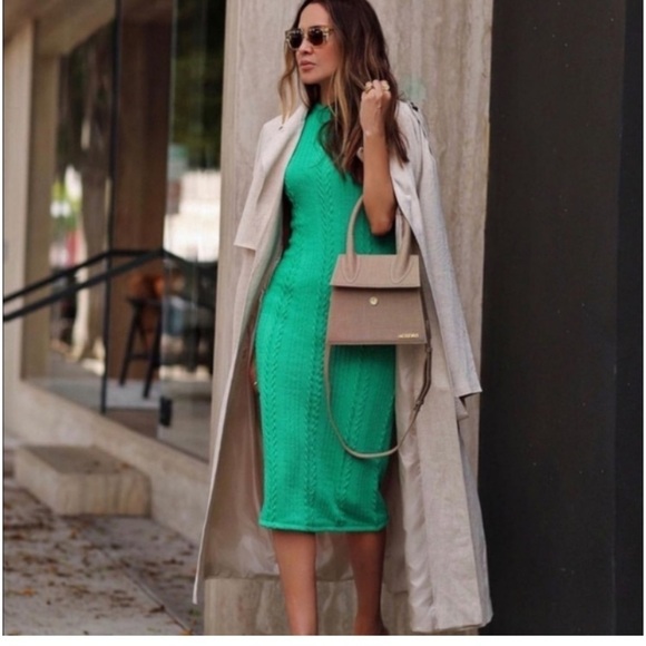 Zara Women’s Green Long Sleeveless Cable Knit Dress SZ M! - Picture 5 of 12